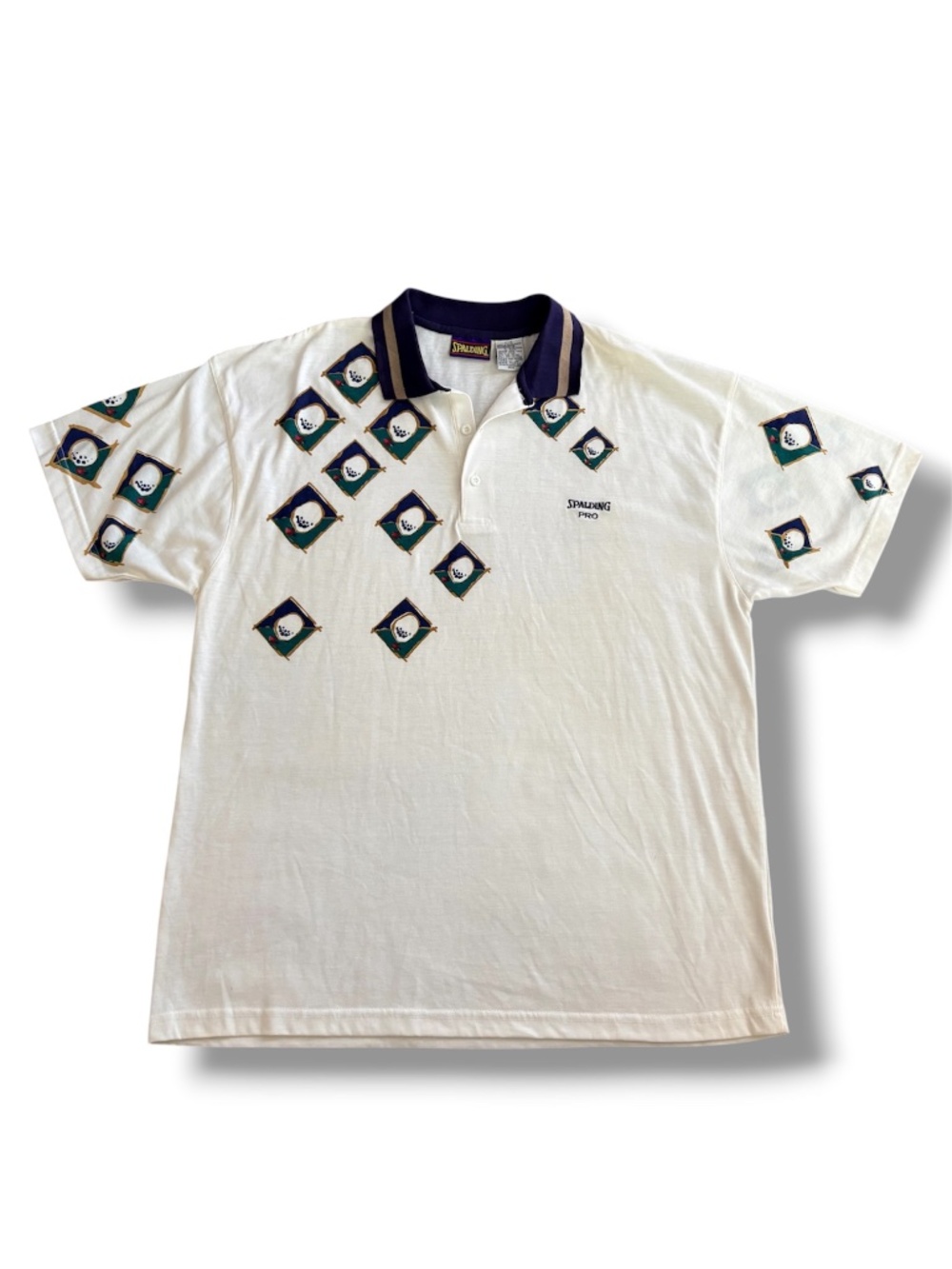 Vintage 90s Spalding Pro Golf Polo – All-Over Chest Print – Size L